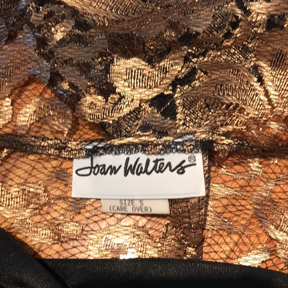 Joan Walters size small black camisole and lace over shirt in gold. Dry clean. - Picture 11 of 13